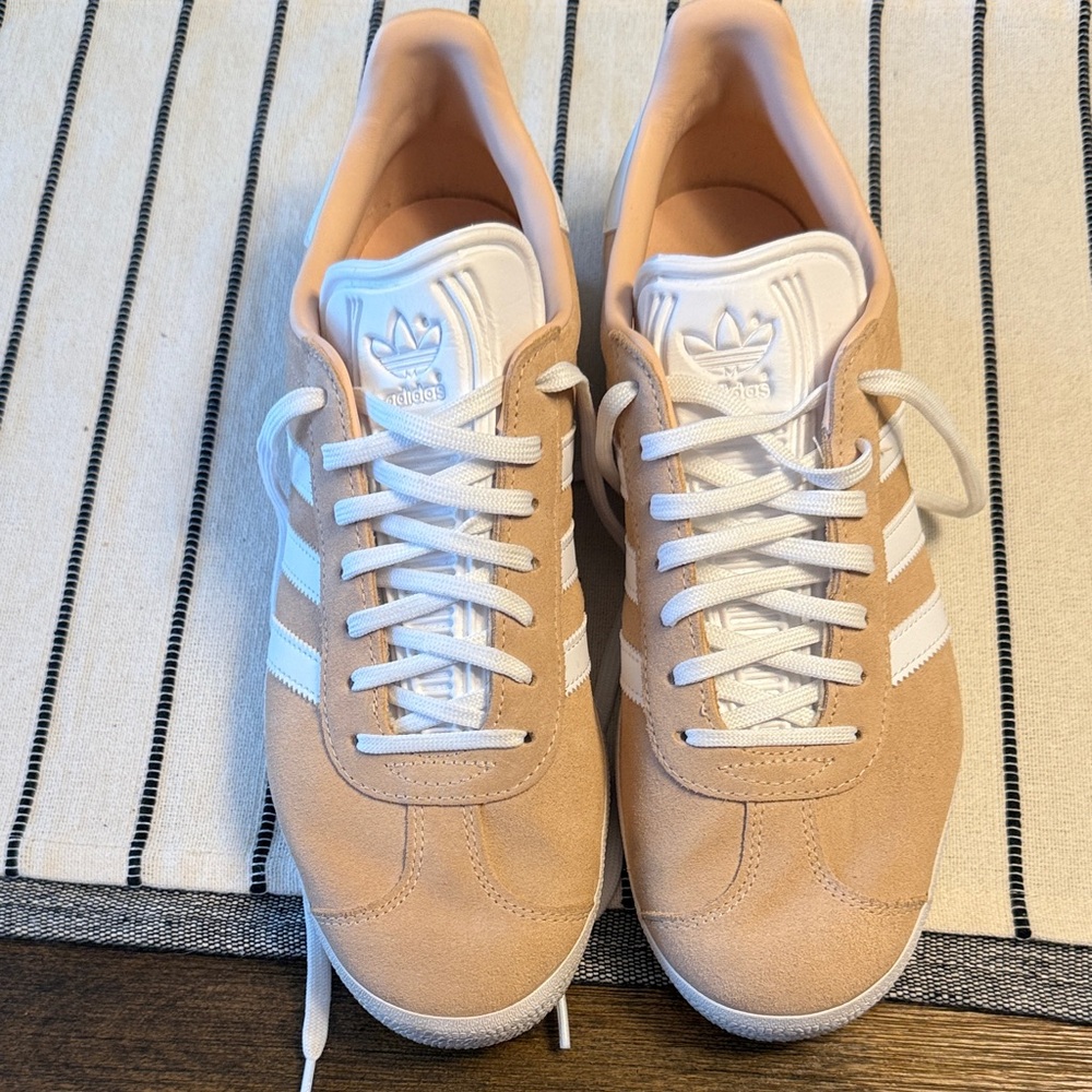Adidas Women Gazelle Beige and White Suede Sneakers